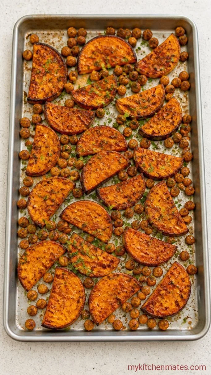 Roasted Sweet Potato Rice Bowl with Creamy Tahini Dressing Step 1: Roast the Sweet Potatoes and Chickpeas