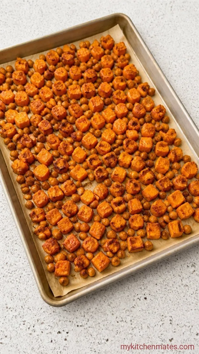 30-Minute Roasted Sweet Potato Quinoa Bowl Step 1: Roast the Sweet Potatoes and Chickpeas