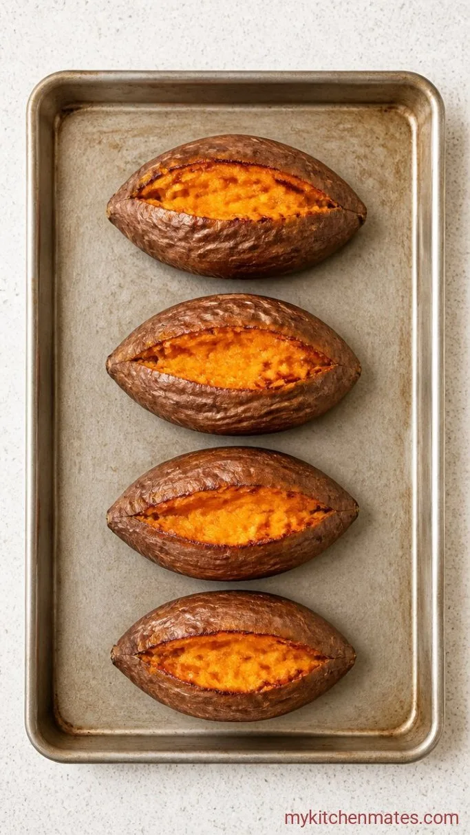 Mediterranean Sweet Potatoes with Chickpeas and Feta Step 1: Roast the Sweet Potatoes