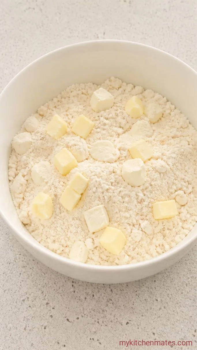 Flaky 4-Ingredient Cream Cheese Biscuits Step 1: Rub the Butter and Cream Cheese into the Flour