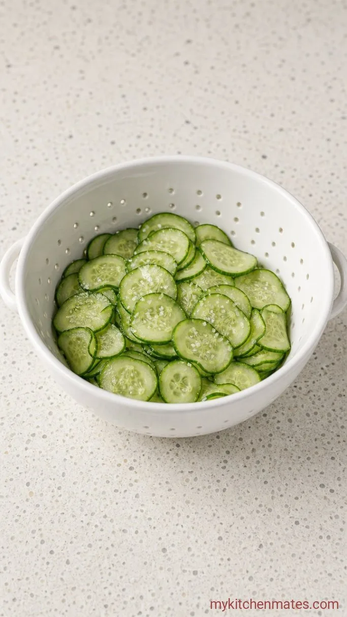 Quick Creamy Cucumber Dill Salad Step 1: Salt and Drain the Cucumbers