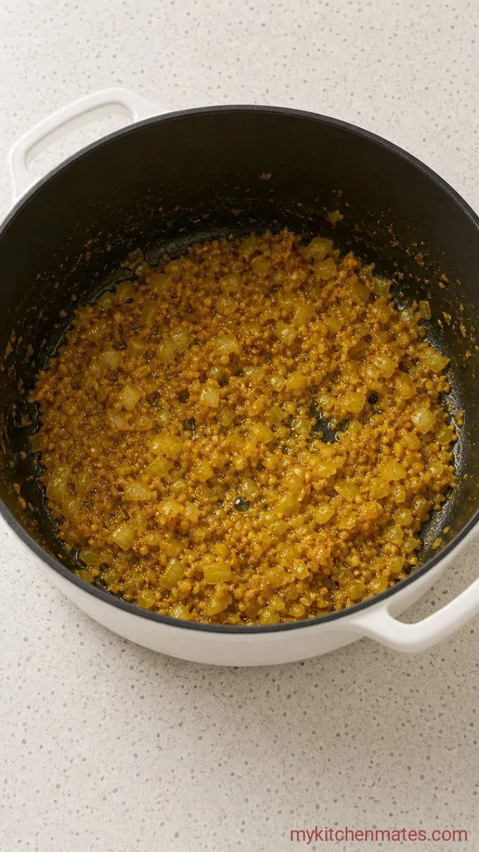 One-Pot Turmeric Chicken Soup Step 1: Sauté the Aromatics and Bloom the Spices