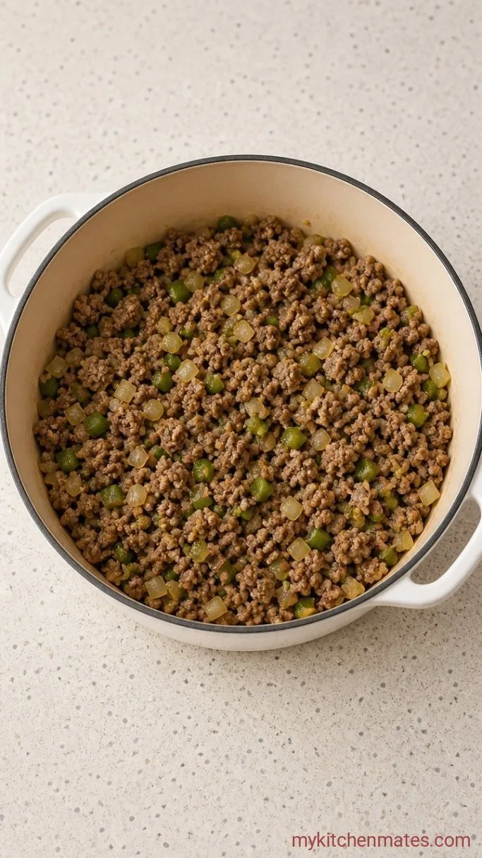 Step 1: Sauté the Aromatics and Brown the Beef