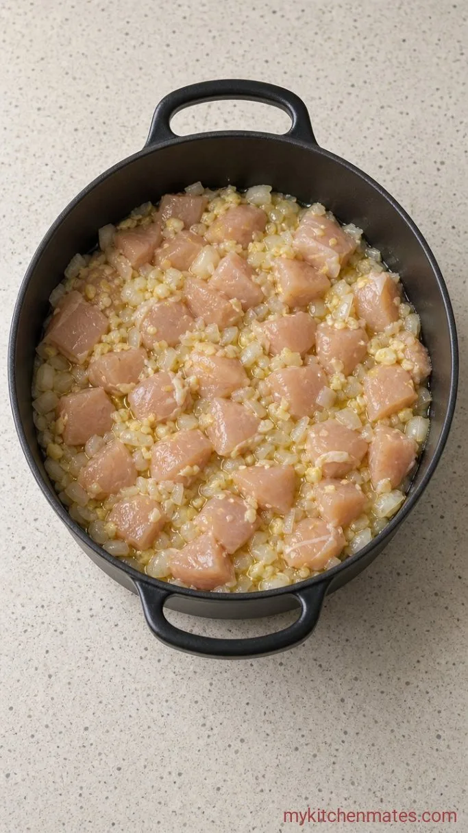 30-Minute Creamy Chicken Curry Soup Step 1: Sauté the Aromatics and Chicken