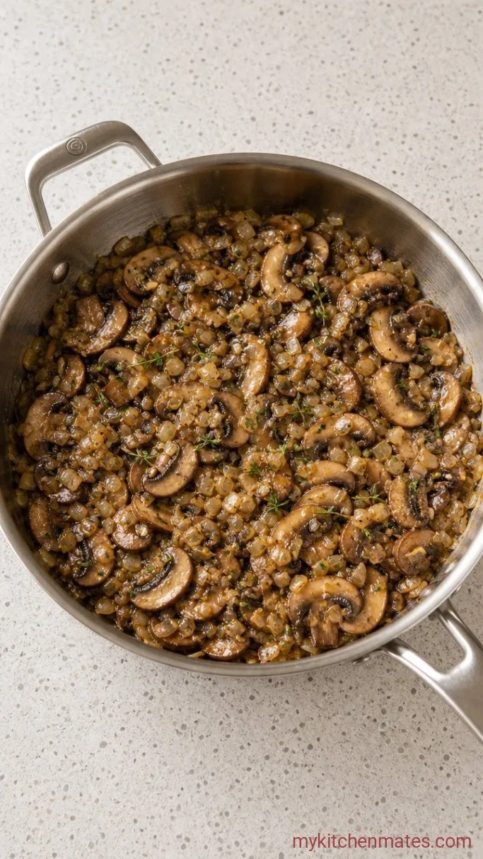 Creamy One-Pan Mushroom Pasta Step 1: Sauté the Aromatics and Mushrooms