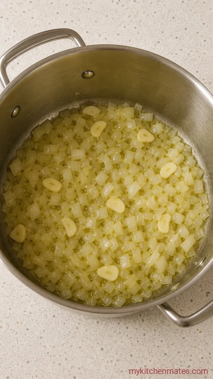 Creamy Broccoli Feta Soup (Ready in 30 Minutes) Step 1: Sauté the Aromatics