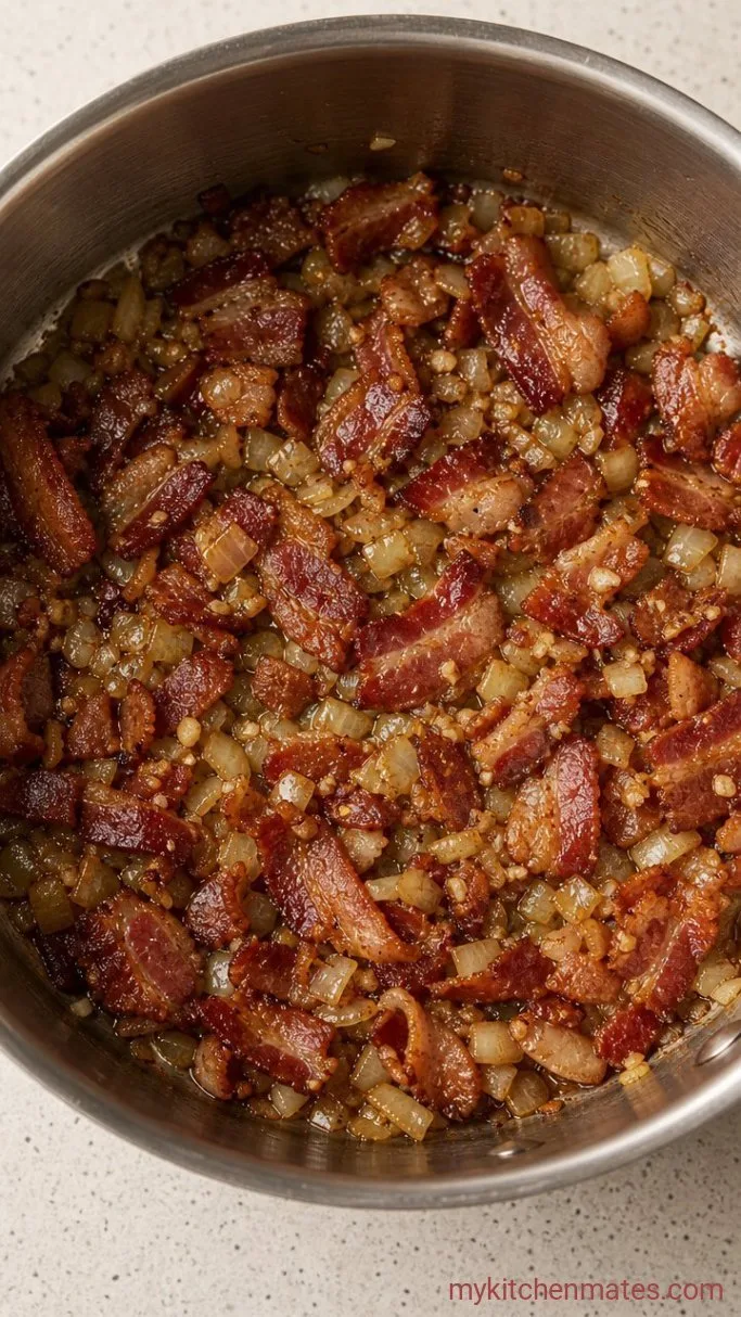 Creamy One-Pot Keto Broccoli Cheese Soup Step 1: Sauté the Bacon and Aromatics