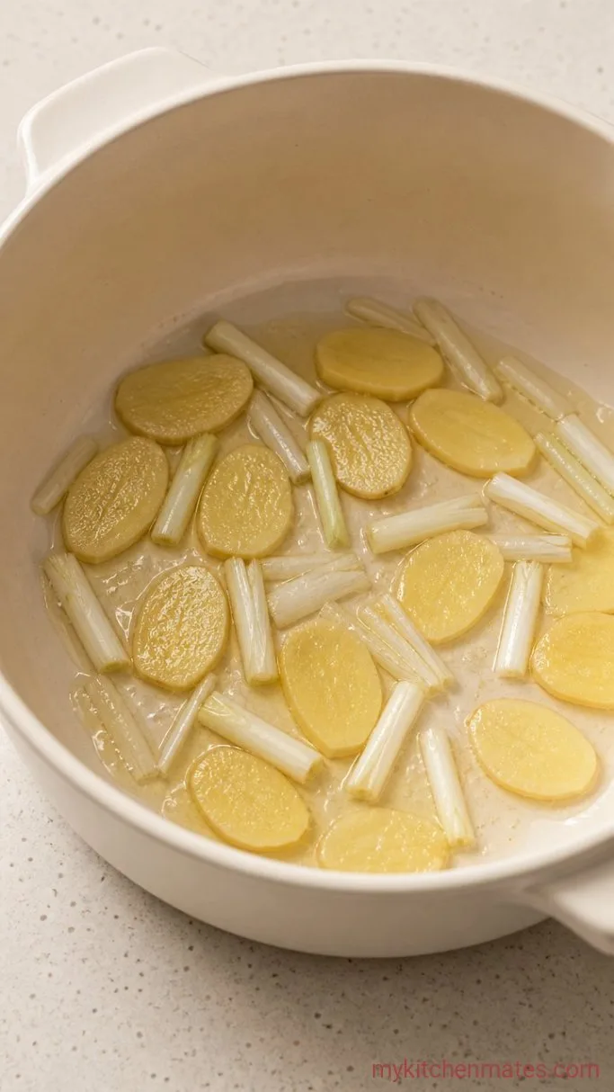 Creamy Chicken Velvet Soup in 30 Minutes Step 1: Sauté the Ginger and Scallion Whites