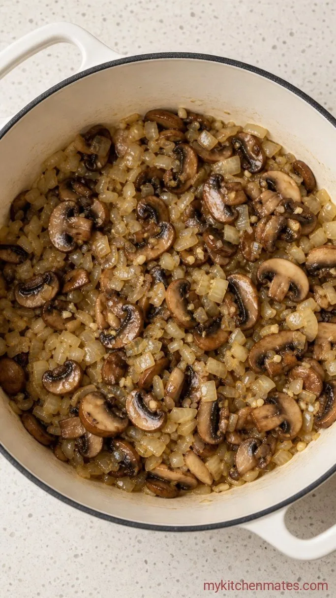 Quick Rotisserie Chicken Mushroom Soup Step 1: Sauté the Mushrooms and Aromatics