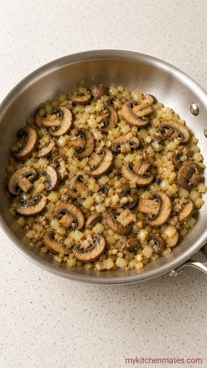 Extra Creamy Tuna Noodle Casserole (No Canned Soup) Step 1: Sauté the Mushrooms and Aromatics