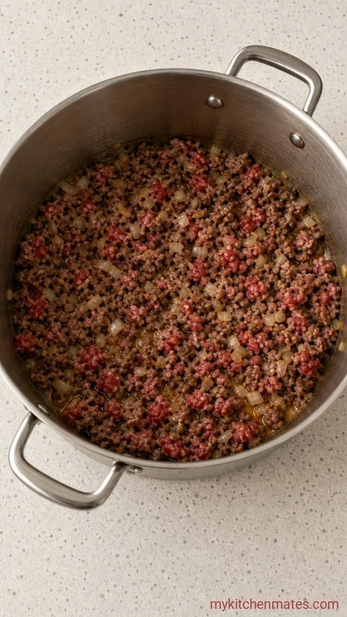 Quick One-Pot Gluten Free Taco Soup Step 1: Sauté the Onion and Brown the Beef