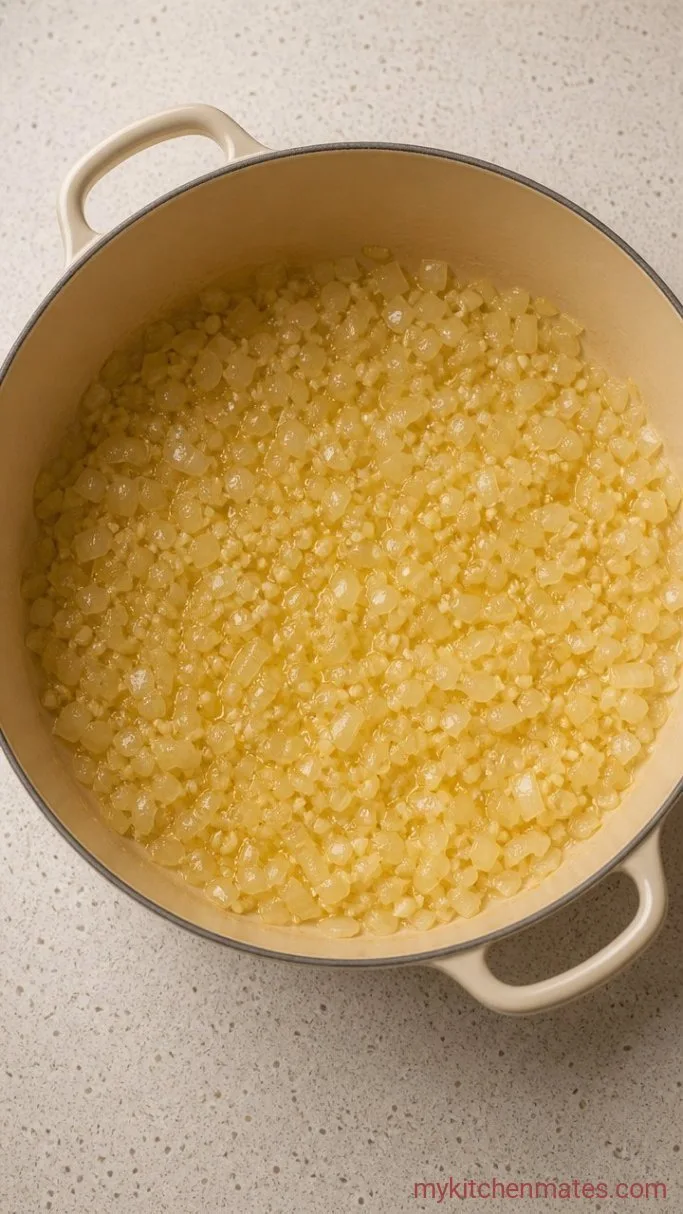 Creamy Broccoli and Stilton Soup (Ready in 35 Minutes) Step 1: Sauté the Onion and Garlic