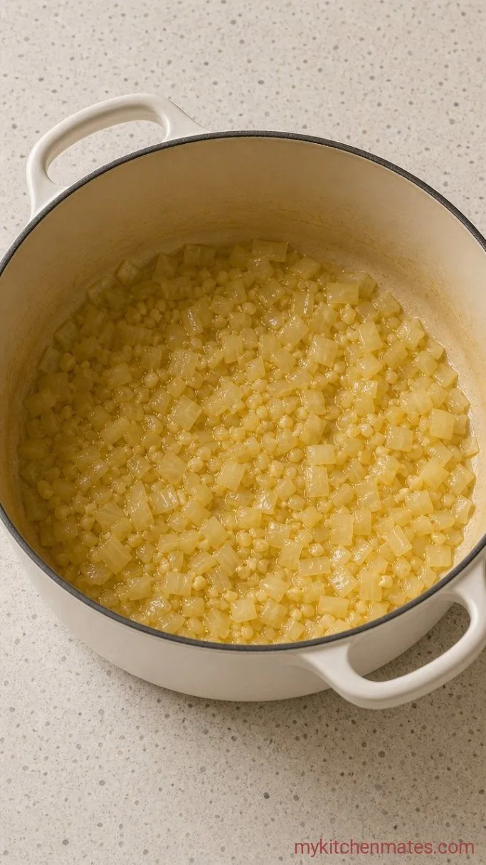 Creamy Velveeta Broccoli Cheese Soup in 30 Minutes Step 1: Sauté the Onion and Garlic