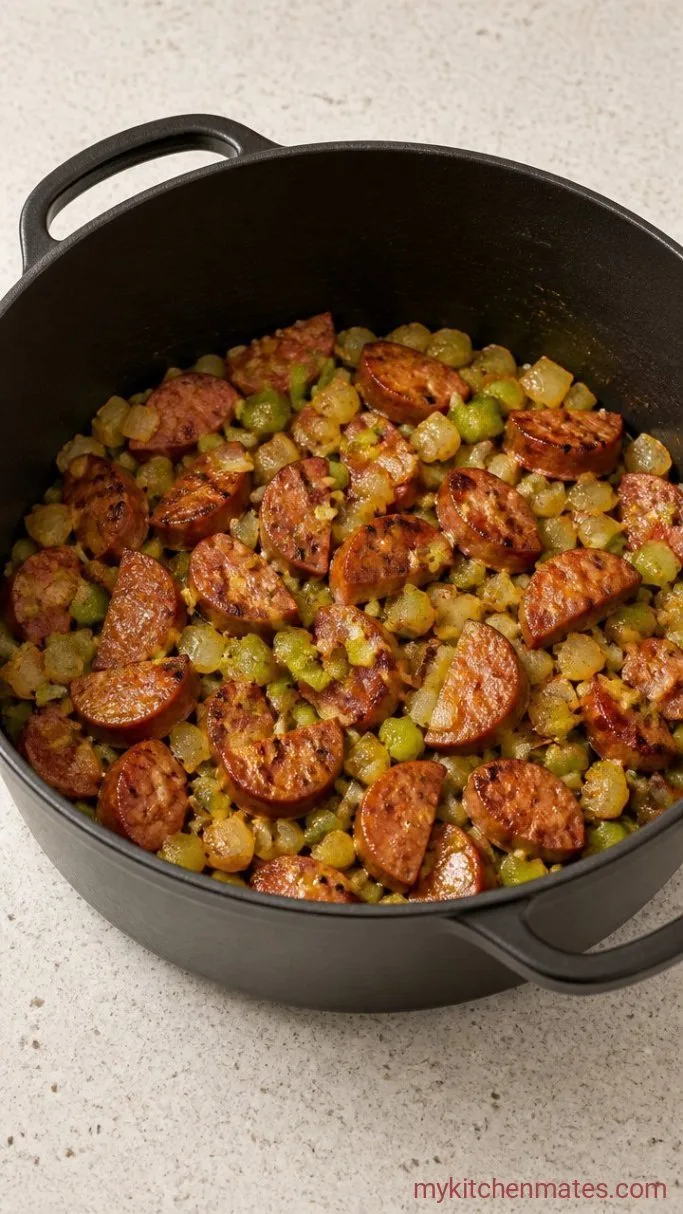 Slow-Simmered Red Beans and Rice Step 1: Sauté the Sausage and Vegetables