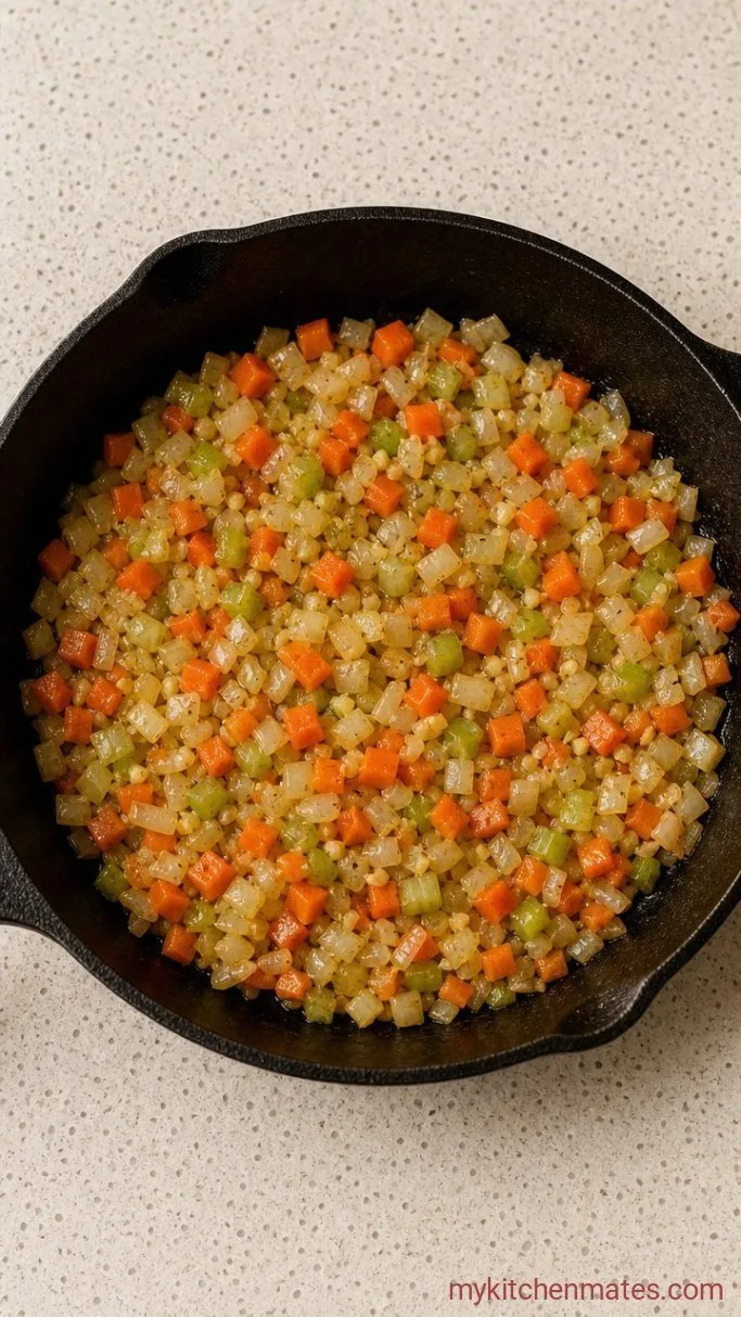 Creamy Chicken and Biscuits (One-Dish Dinner) Step 1: Sauté the Vegetables