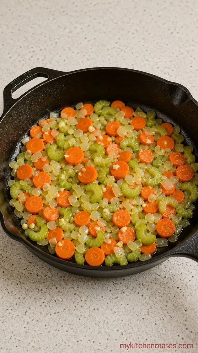 Creamy Chicken Pot Pie Casserole with Biscuits Step 1: Sauté the Vegetables