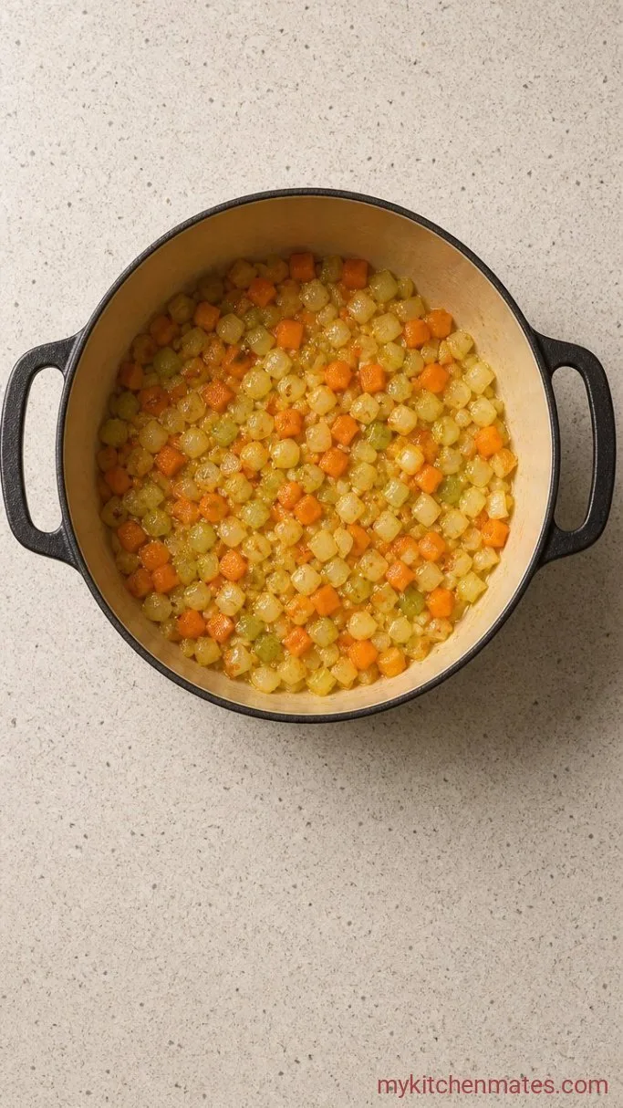 Creamy One-Pot Dutch Oven Potato Soup Step 1: Sauté the Vegetables