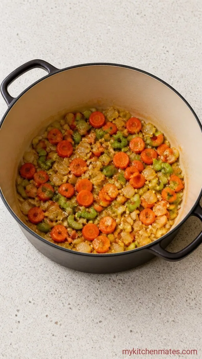 Stovetop Chicken and Dumplings Soup Step 1: Sauté the Vegetables