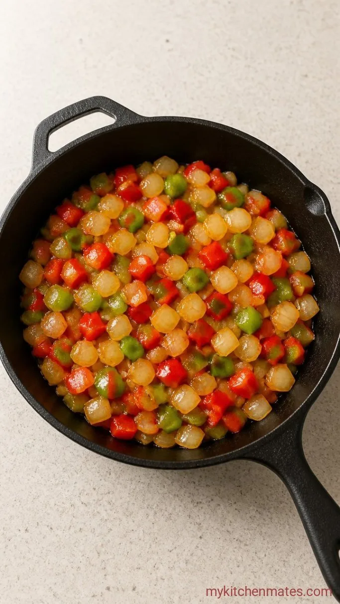 One-Dish Cheesy Hashbrown Egg Bake Step 1: Sauté the Vegetables