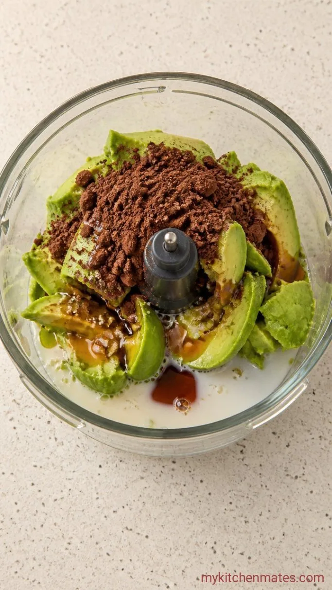 5-Minute Creamy Chocolate Avocado Pudding Step 1: Scoop and Add Ingredients
