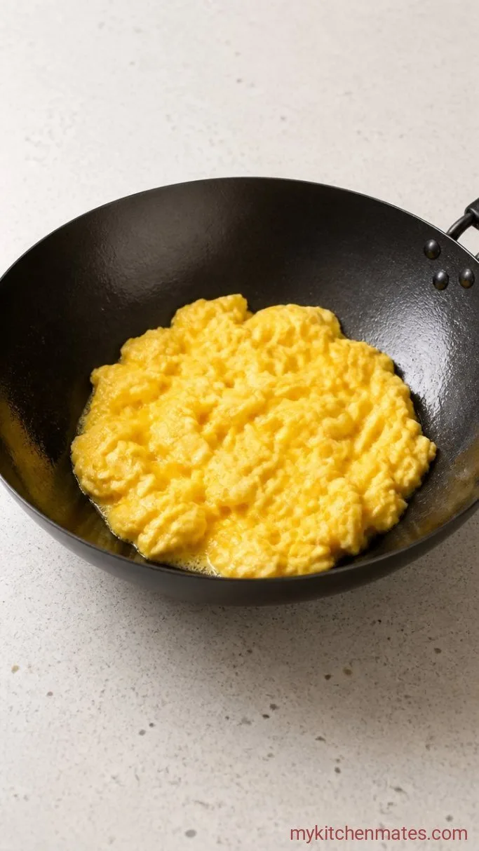 Quick Rotisserie Chicken Fried Rice Step 1: Scramble the Eggs