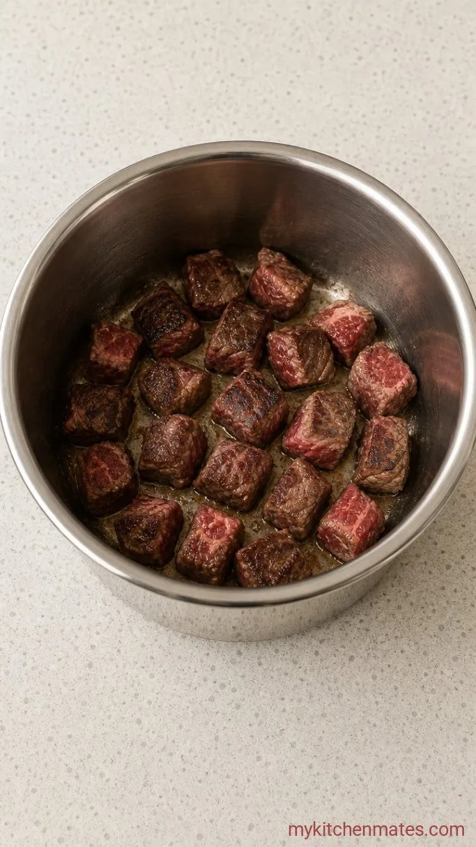 Tender Instant Pot Beef Tips with Rich Gravy Step 1: Sear the Beef in Batches