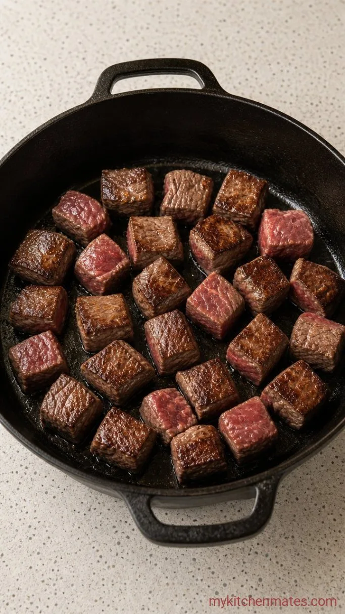 Tender Beef Tips and Noodles in Mushroom Gravy Step 1: Sear the Beef Tips
