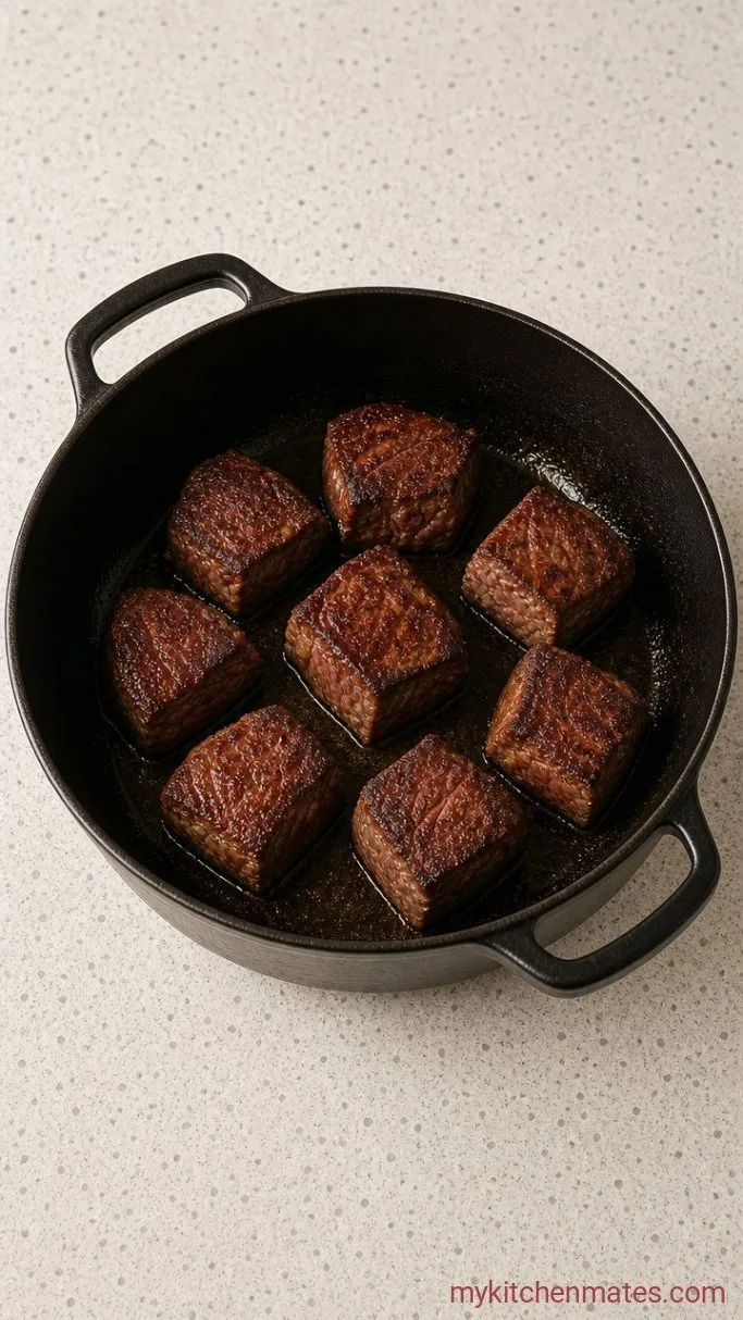 One-Pot Beef and Noodles That Falls Apart Tender Step 1: Sear the Beef