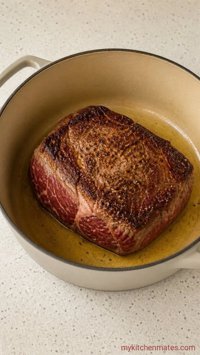 Slow-Cooked Italian Beef Sandwiches with Tangy Giardiniera Step 1: Sear the Beef