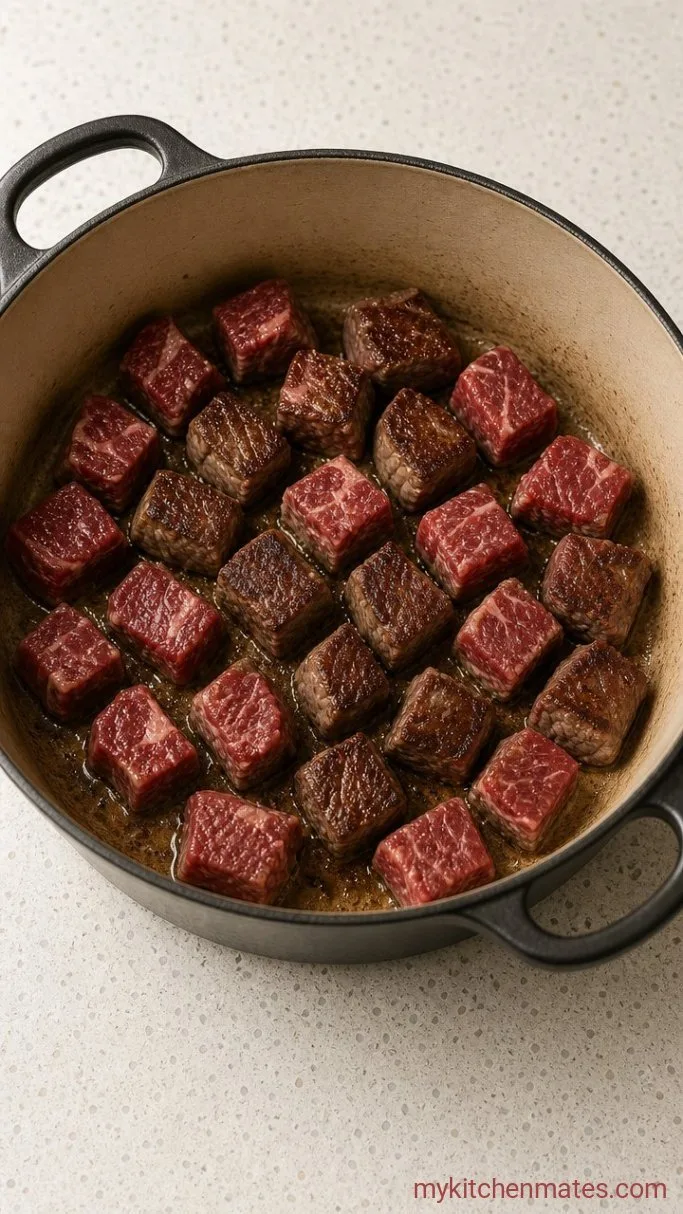 Hearty Beef Stew with Fluffy Dumplings Step 1: Sear the Beef