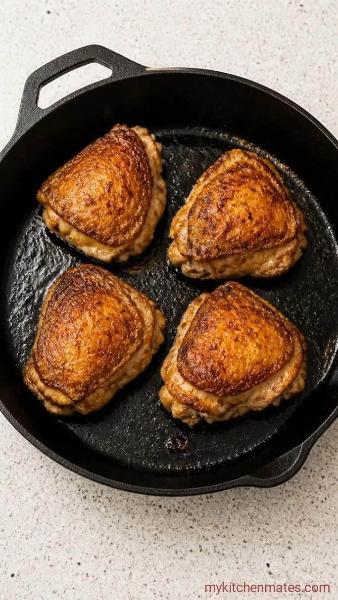 One-Pan Chicken Thigh Dinner with Roasted Vegetables Step 1: Sear the Chicken Thighs