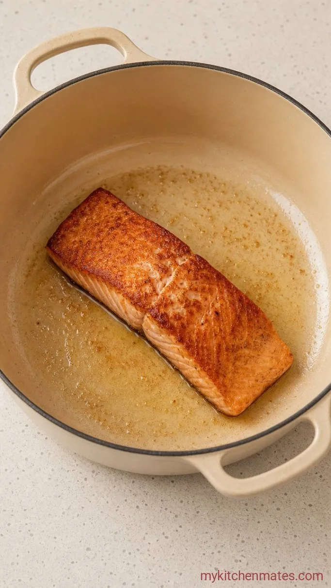 Quick One-Pot Salmon Mac and Cheese Step 1: Sear the Salmon