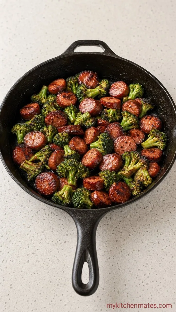One-Pan Honey Garlic Shrimp, Sausage, and Broccoli Step 1: Sear the Sausage and Broccoli