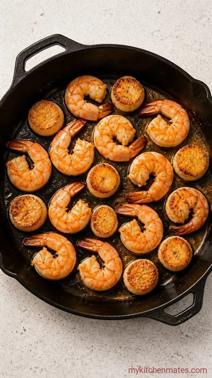 30-Minute Creamy Seafood Fettuccine Alfredo Step 1: Sear the Seafood