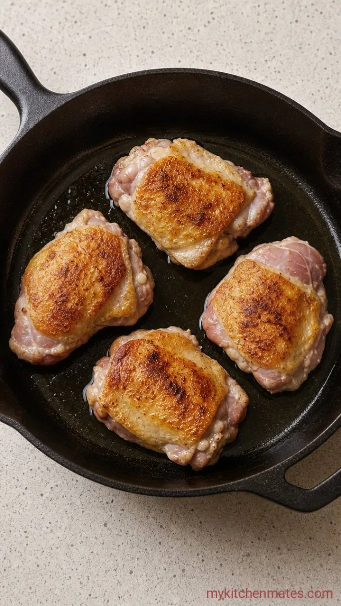 Sticky Soy Sauce Chicken Thighs Step 1: Sear the Thighs