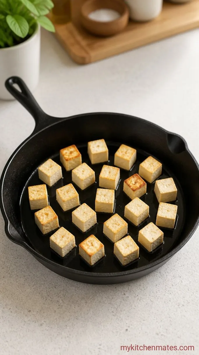 Fresh Vegetarian Spring Rolls with Crispy Tofu Step 1: Sear the Tofu