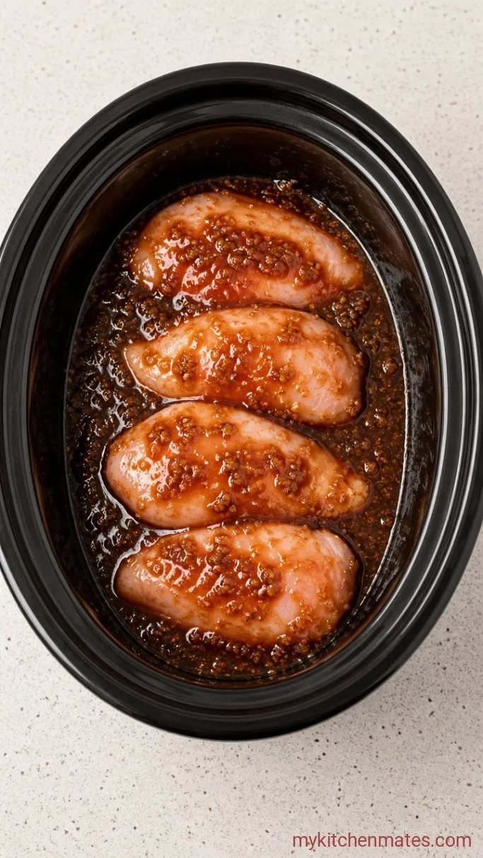 Crockpot BBQ Pulled Chicken (4 Ingredients, Super Juicy) Step 1: Season and Layer the Chicken