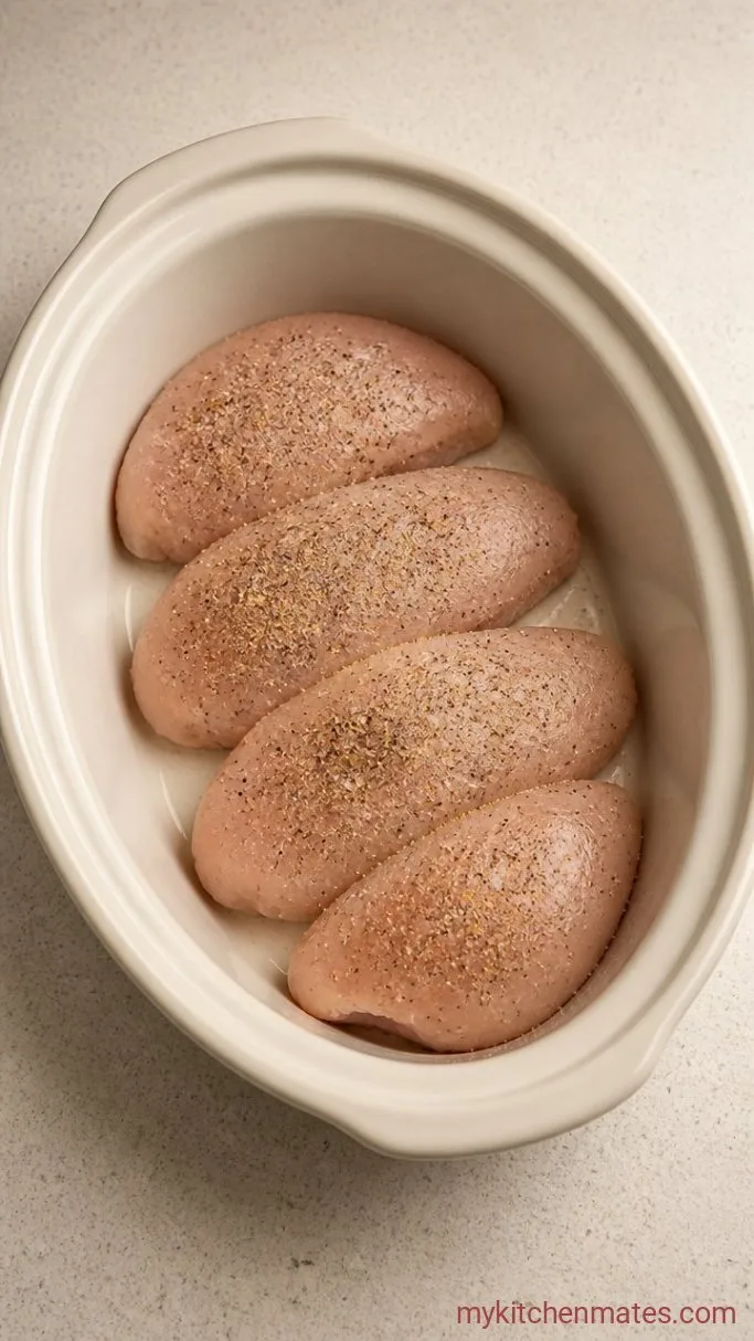 4-Ingredient Crockpot Chicken and Gravy Step 1: Season and Load the Chicken