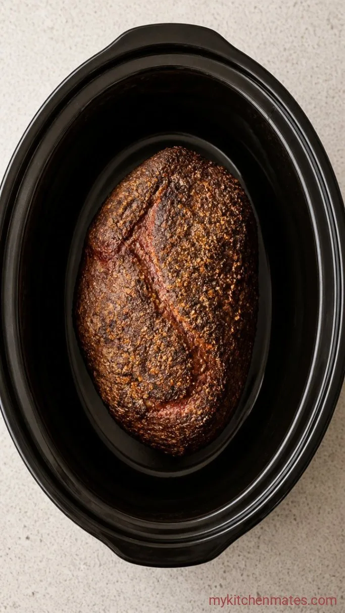 Crockpot Philly Cheesesteak with Melty Provolone & Peppers Step 1: Season and Sear the Beef