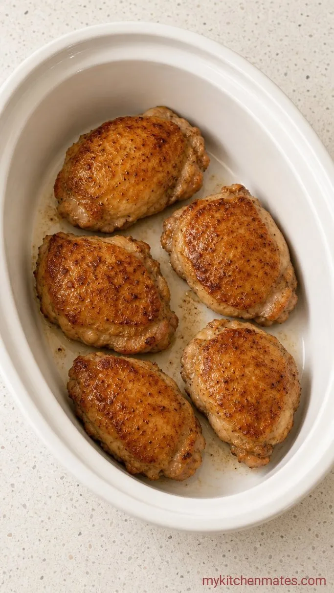 Creamy Crockpot Garlic Parmesan Chicken Step 1: Season and Sear the Chicken