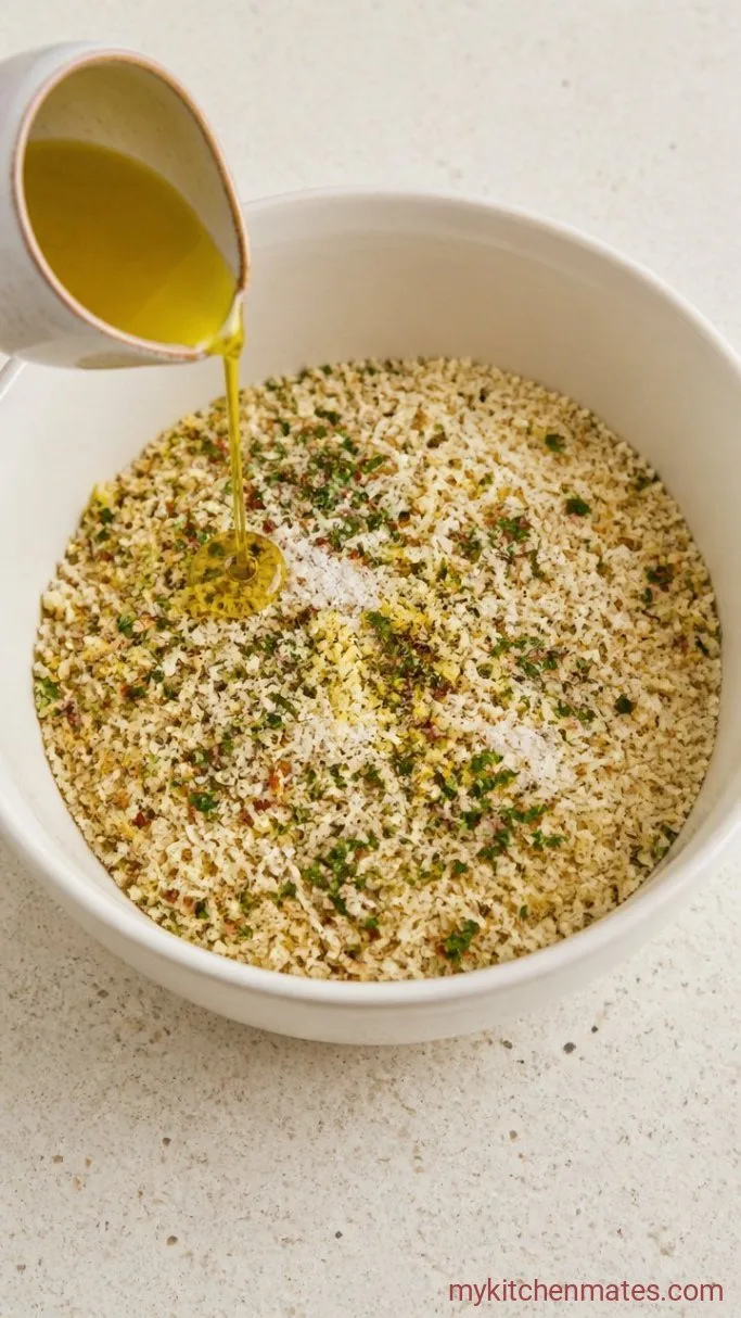 Crispy Cheesy Stuffed Artichoke Bottoms Step 1: Season the Breadcrumb Mixture