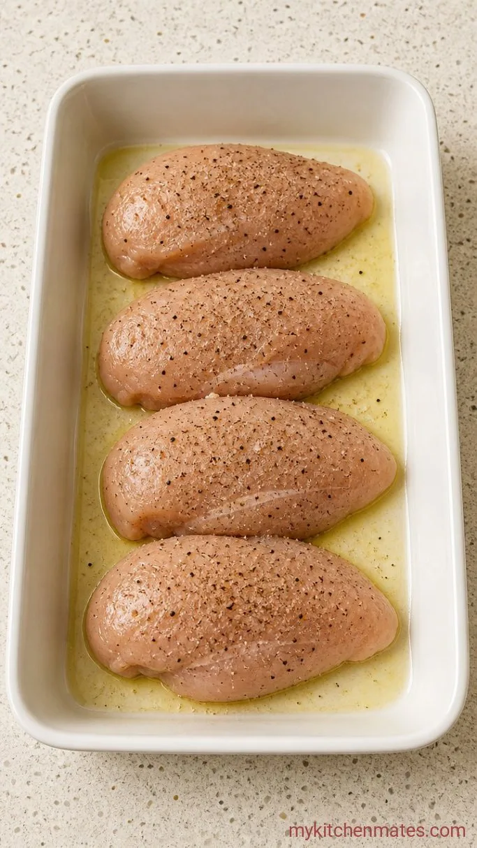 3-Ingredient Baked Salsa Chicken Step 1: Season the Chicken