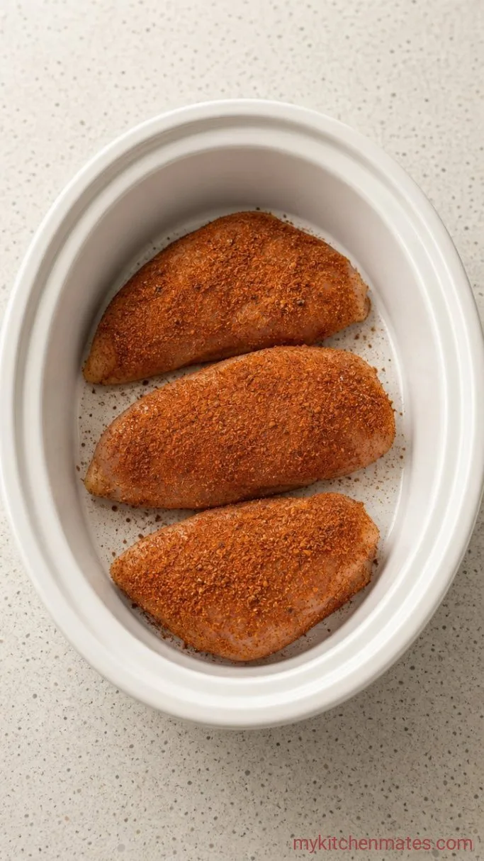 3-Ingredient Crockpot Chicken Tacos Step 1: Season the Chicken