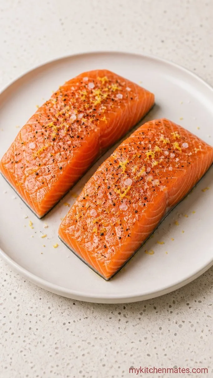 Quick Lemon Garlic Salmon with Herbed Couscous Step 1: Season the Salmon