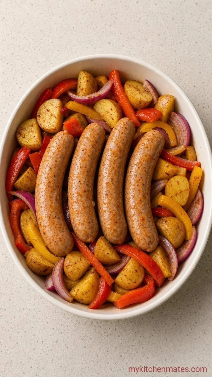30-Minute Sheet Pan Chicken Sausage with Crispy Potatoes Step 1: Season the Vegetables and Sausage
