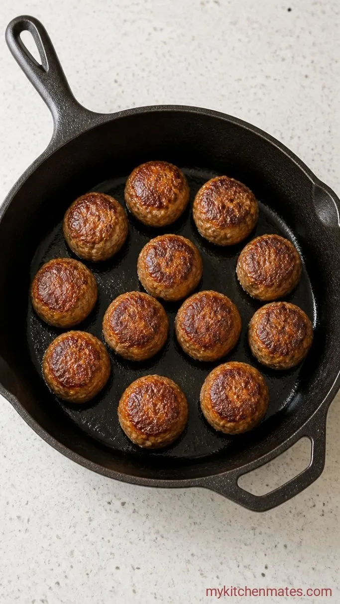 Hearty Meatball Sub Casserole with Garlic Bread Topping Step 1: Shape and Brown the Meatballs