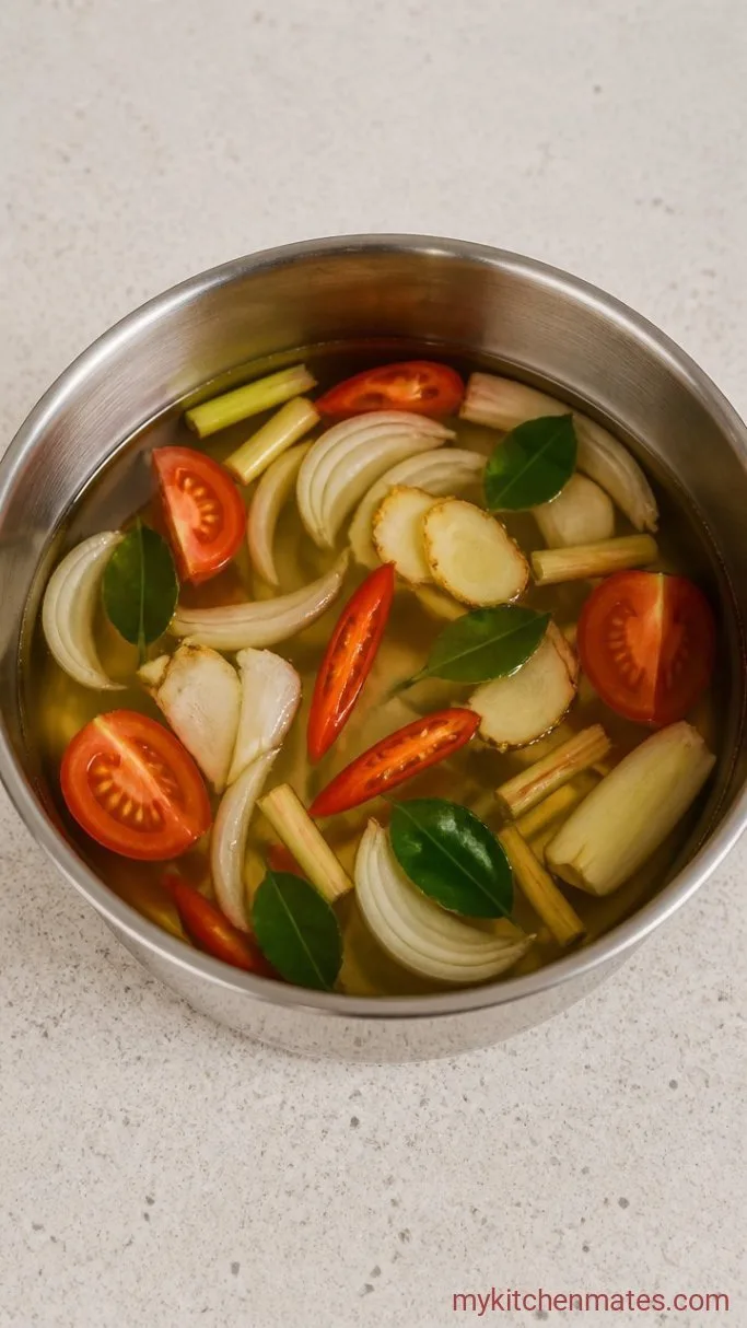Spicy Tom Yum Noodle Soup in 15 Minutes Step 1: Simmer the Aromatics