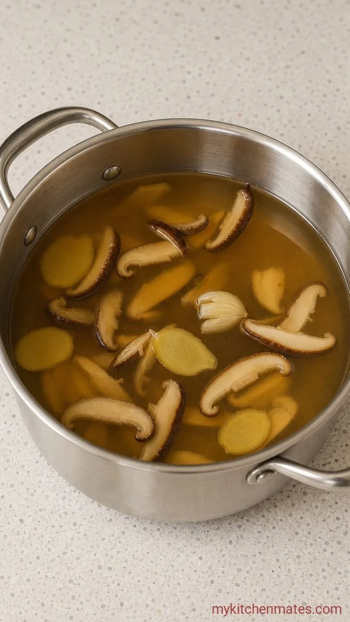 Step 1: Simmer the Broth with Ginger and Mushrooms