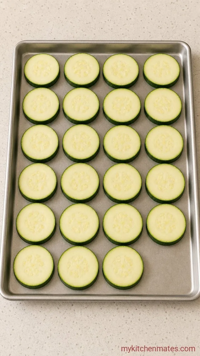 15-Minute Zucchini Pizza Bites Step 1: Slice and Arrange the Zucchini