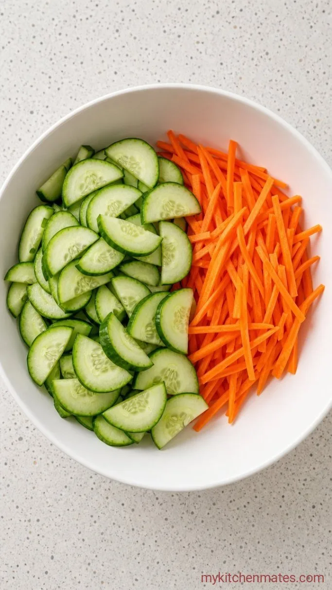 Step 1: Slice the Cucumbers and Carrots